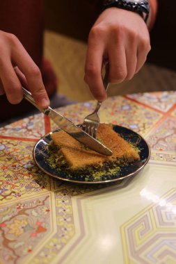 Geleneksel hindistancevizli tatlı baklavası. Ev yapımı fındıklı ve ballı baklava..