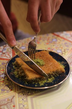 Geleneksel hindistancevizli tatlı baklavası. Ev yapımı fındıklı ve ballı baklava..