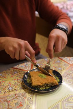 Geleneksel hindistancevizli tatlı baklavası. Ev yapımı fındıklı ve ballı baklava..