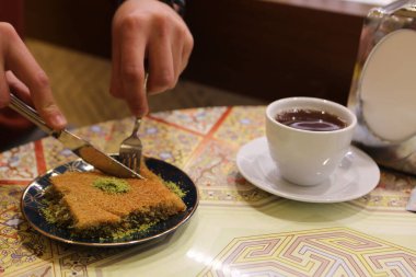 Geleneksel hindistancevizli tatlı baklavası. Ev yapımı fındıklı ve ballı baklava..