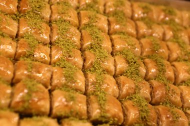 Geleneksel hindistancevizli tatlı baklavası. Ev yapımı fındıklı ve ballı baklava..