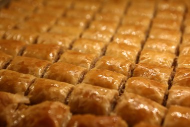 Geleneksel hindistancevizli tatlı baklavası. Ev yapımı fındıklı ve ballı baklava..
