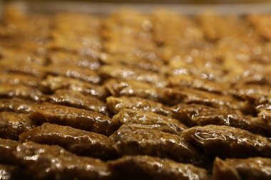 Geleneksel hindistancevizli tatlı baklavası. Ev yapımı fındıklı ve ballı baklava..