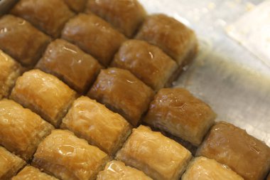 Geleneksel hindistancevizli tatlı baklavası. Ev yapımı fındıklı ve ballı baklava..