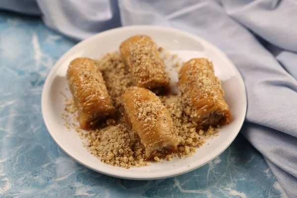 Baklava Dessert Turc Traditionnel Avec Noix Cajou Noix Baklava Maison — Photo