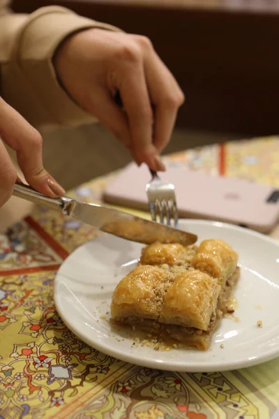 Geleneksel hindistancevizli tatlı baklavası. Ev yapımı fındıklı ve ballı baklava..