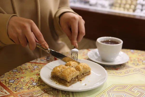 Geleneksel hindistancevizli tatlı baklavası. Ev yapımı fındıklı ve ballı baklava..