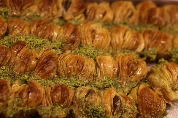 Geleneksel hindistancevizli tatlı baklavası. Ev yapımı fındıklı ve ballı baklava..