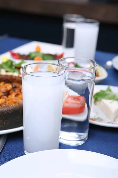 Turkish Greek Traditional Dinning Table Special Alcohol Drink Raki Ouzo — Stock Photo, Image