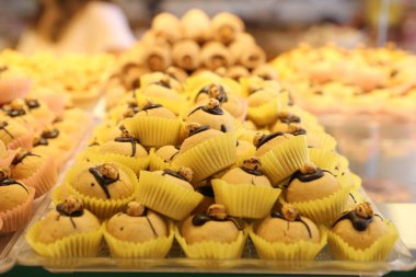 Bir grup çeşit kurabiye. Çikolata parçacıklı, yulaflı, kuru üzümlü, beyaz çikolatalı.