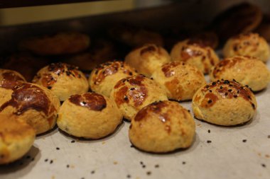 Bir grup çeşit kurabiye. Çikolata parçacıklı, yulaflı, kuru üzümlü, beyaz çikolatalı.