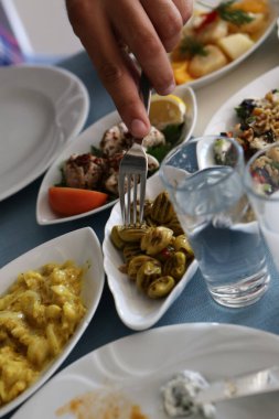 Geleneksel Türk ve Yunan yemek meze masası