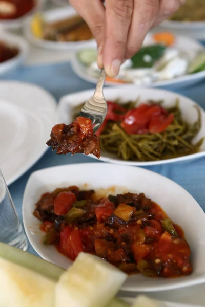 Traditioneel Turks Grieks Diner Meze Tafel — Stockfoto