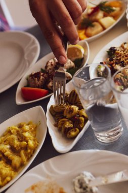 Geleneksel Türk ve Yunan yemek meze masası