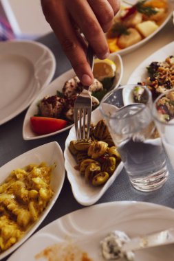 Geleneksel Türk ve Yunan yemek meze masası