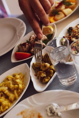 Geleneksel Türk ve Yunan yemek meze masası