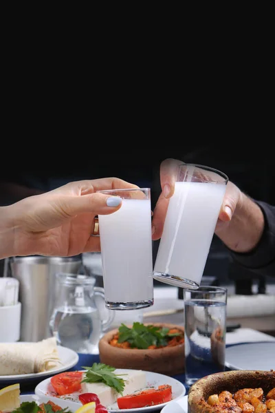 Turkish Greek Traditional Dinning Table Special Alcohol Drink Raki Ouzo — Stock Photo, Image