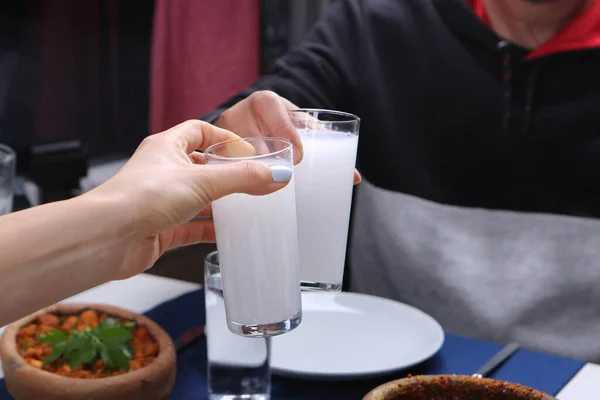 Turkish Greek Traditional Dinning Table Special Alcohol Drink Raki Ouzo — Stock Photo, Image