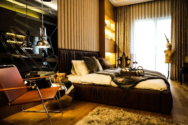 Rahat Yatak Odasında Modern Tasarım — Stok fotoğraf