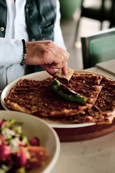 Pide Prato Assado Turco Tradicional Pide Pizza Turca Aperitivos Oriente — Fotografia de Stock