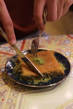 Geleneksel hindistancevizli tatlı baklavası. Ev yapımı fındıklı ve ballı baklava..
