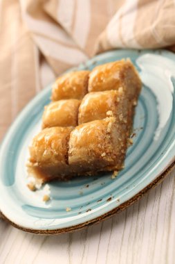 Geleneksel hindistancevizli tatlı baklavası. Ev yapımı fındıklı ve ballı baklava..