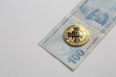 Türk lira banknotları ve bitcoin paraları
