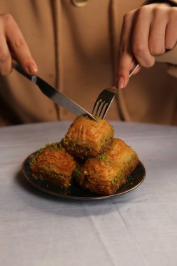 Geleneksel hindistancevizli tatlı baklavası. Ev yapımı fındıklı ve ballı baklava..