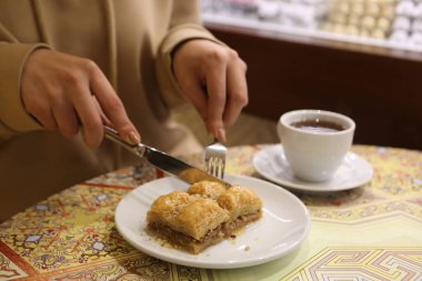 Geleneksel hindistancevizli tatlı baklavası. Ev yapımı fındıklı ve ballı baklava..