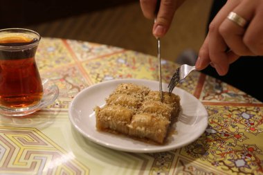 Geleneksel hindistancevizli tatlı baklavası. Ev yapımı fındıklı ve ballı baklava..