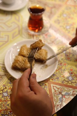 Geleneksel hindistancevizli tatlı baklavası. Ev yapımı fındıklı ve ballı baklava..