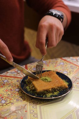 Geleneksel hindistancevizli tatlı baklavası. Ev yapımı fındıklı ve ballı baklava..