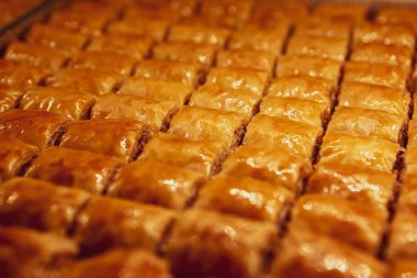 Geleneksel hindistancevizli tatlı baklavası. Ev yapımı fındıklı ve ballı baklava..