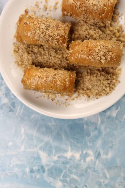 Baklava Dessert Turc Traditionnel Avec Noix Cajou Noix Baklava Maison — Photo