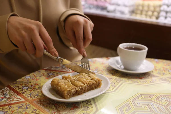 Geleneksel hindistancevizli tatlı baklavası. Ev yapımı fındıklı ve ballı baklava..