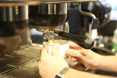 Kahve odasında kahve hazırlayan barista.