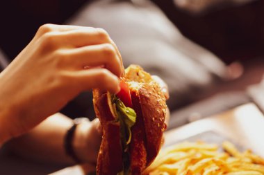 Taze sebzeli ev yapımı hamburger.