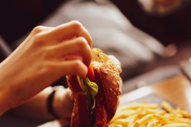 Taze sebzeli ev yapımı hamburger.