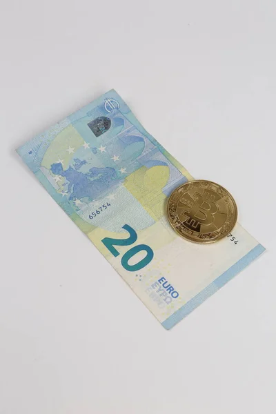 Multi Euro Dolar Farklı Türde Yeni Nesil Banknotlar Bitcoin — Stok fotoğraf