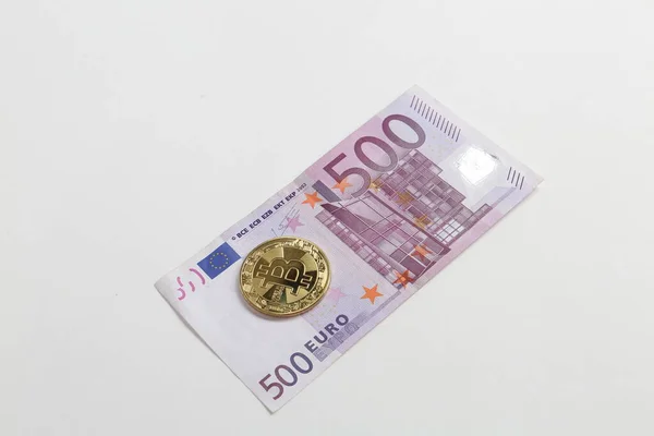Multi Euro Dolar Cash Различные Типы Банкнот Нового Поколения Bitcoin — стоковое фото