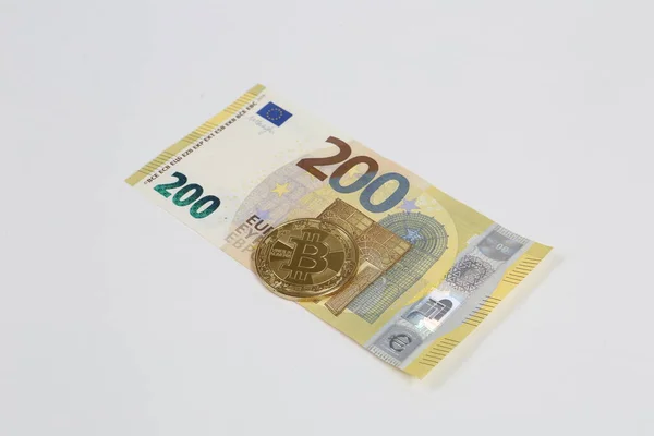 Multi Euro Dolar Farklı Türde Yeni Nesil Banknotlar Bitcoin — Stok fotoğraf