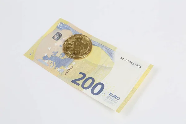 Multi Euro Dolar Cash Different Type New Generation Banknotes Bitcoin — Foto Stock