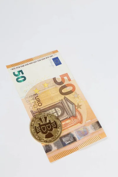 Multi Euro Dolar Hotovost Různé Typy Bankovek Nové Generace Bitcoin — Stock fotografie