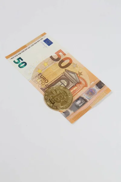 Multi Euro Dolar Cash Different Type New Generation Banknotes Bitcoin — Fotografia de Stock