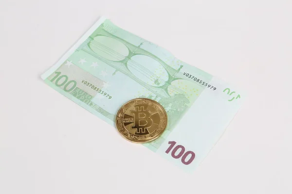 Мульти Євро Долар Готівка Різні Типи Банкнот Нового Покоління Біткоїн — стокове фото