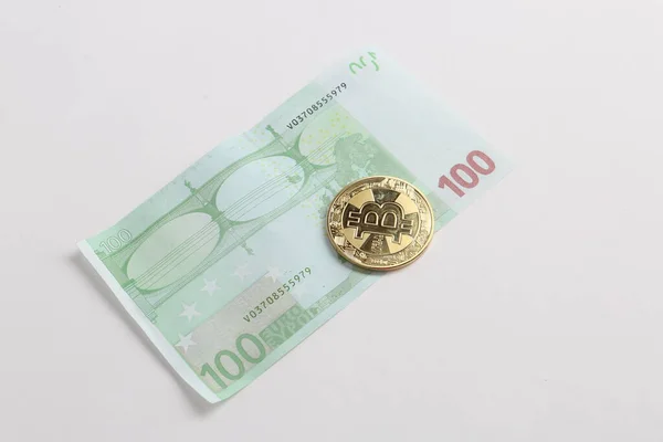 Multi Euro Dolar Kontanter Olika Typer Nya Generationens Sedlar Bitcoin — Stockfoto