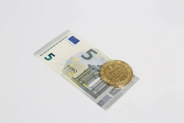 Multi Euro Dolar Cash Different Type New Generation Banknotes Bitcoin — Stock Photo, Image