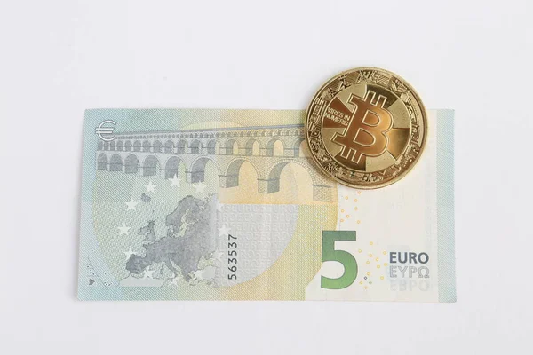 Multi Euro Dolar Cash Different Type New Generation Banknotes Bitcoin — Stock Photo, Image