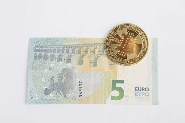 Dinheiro Multi Euro Dólar Tipo Diferente Notas Nova Geração Bitcoin — Fotografia de Stock