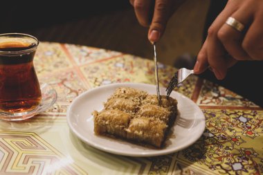 Geleneksel hindistancevizli tatlı baklavası. Ev yapımı fındıklı ve ballı baklava..